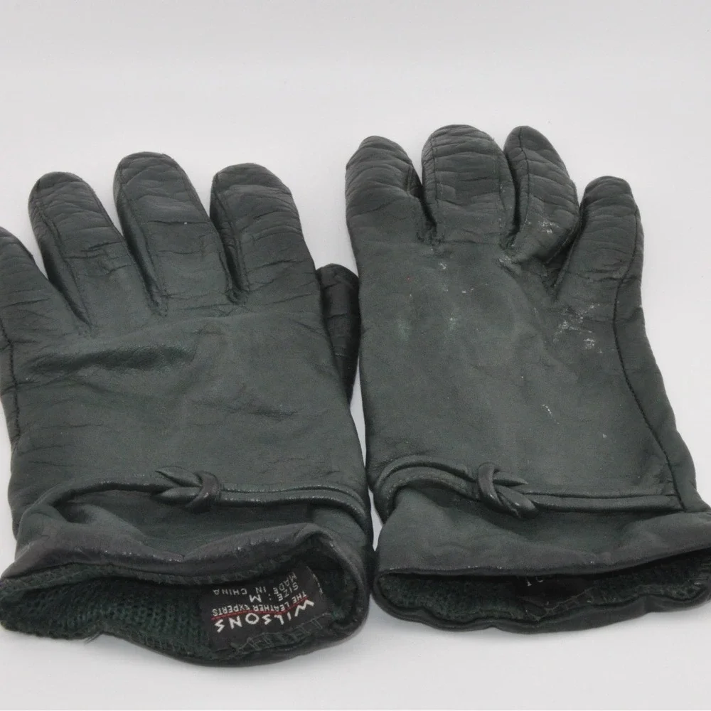 Wilsons‎ Leather Gloves Medium Green Good Knotted Wrist S4123 L